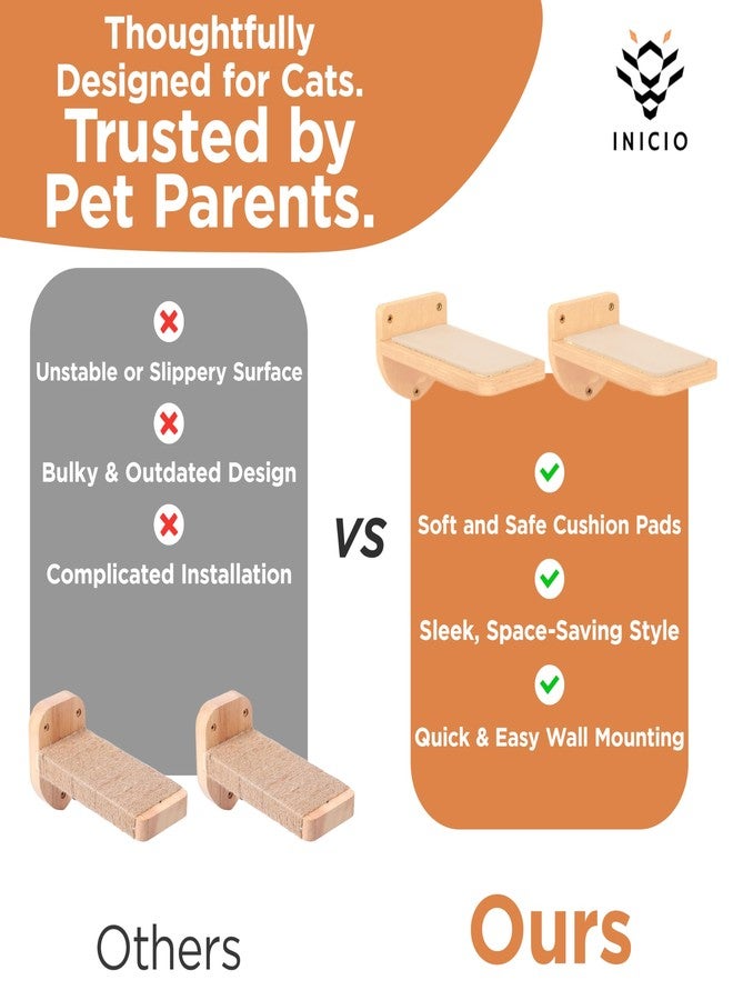 INICIO Cat Wall Stairs, Natural Wood - Set of 3 Wall Steps for Cats to Climb with Fixtures, 9.3"x4.7" - Floating Steps for Climbing or Playing - for Kittens and Adult Cats - Image 5